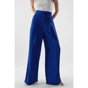 COS Wide-Leg High-Rise Linen Blend Pants in Cobalt Blue